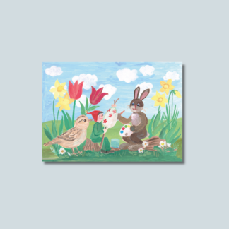 Postkarte Wirbini Weidenwichtel und der Osterhase
